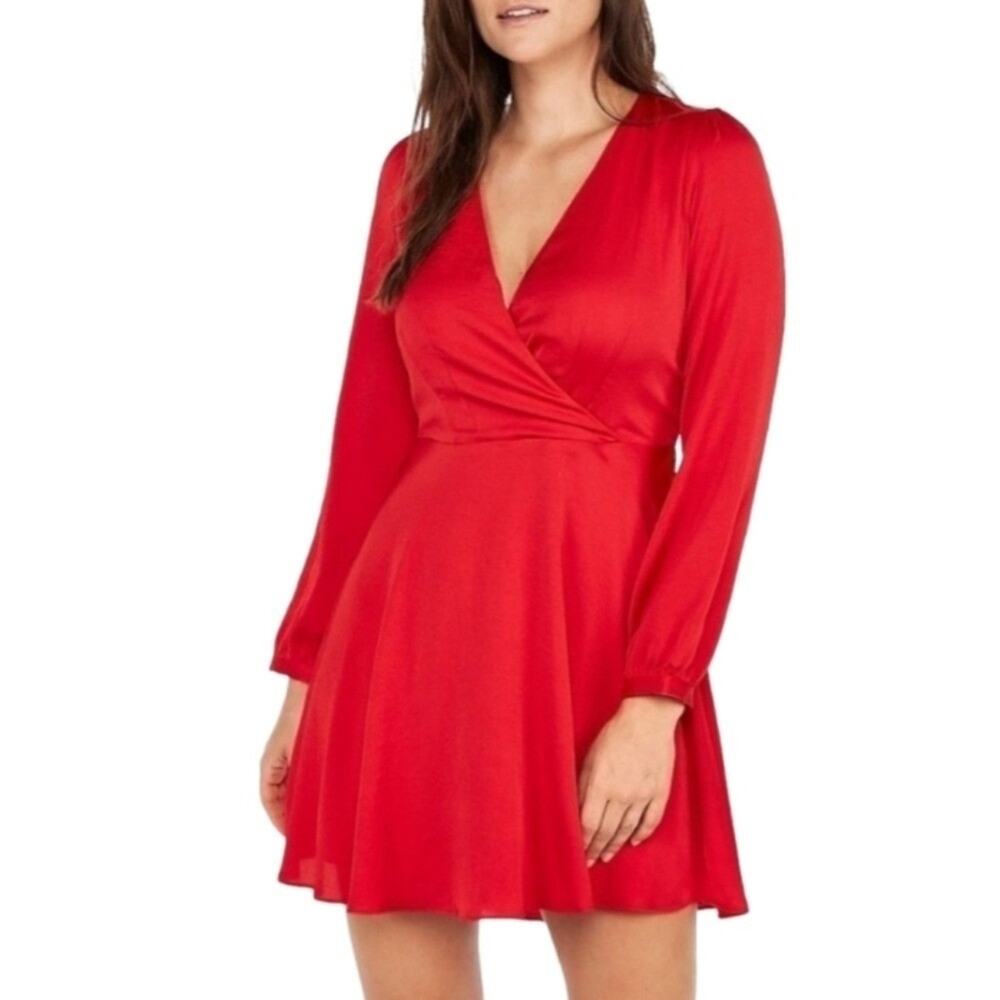 Express Women's Long Sleeve Surplice Fit And Flare Red Dress Size Small New